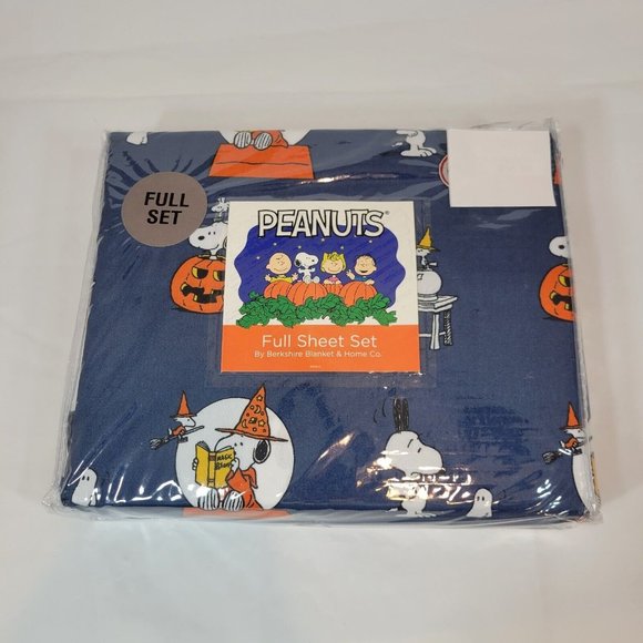 Berkshire Other - Berkshire Peanuts Halloween Full Bed Sheet Set Snoopy Woodstock Pumpkin Blue